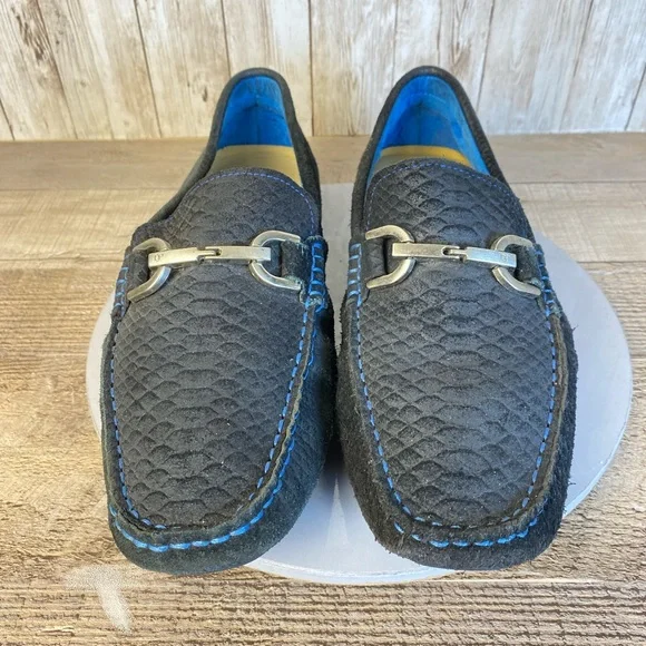 Donald Pliner Victor Mens Casual Shoes Embossed Black Leather Loafers Size 9M - Picture 3 of 15